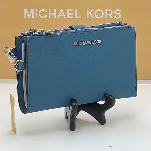 MICHAEL KORS LG DOUBLE ZIP WRISTLET Wallet Teal Color - Picture 1 of 15